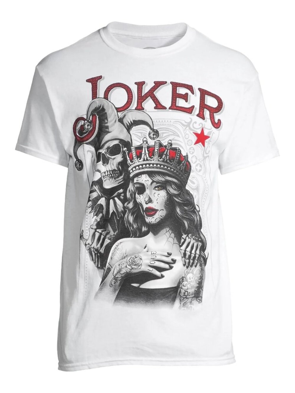 Joker King Queen Graphic T-Shirt Men's 2XL White Skull Tattoo Playing Card NWT